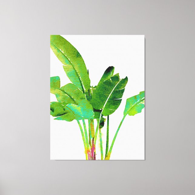 Tropical Banana Leaves Watercolor Canvas Print (Front)