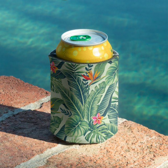 Tropical Banana Monstera Palm Leaves & Flowers Can Cooler (In Situ Pool)