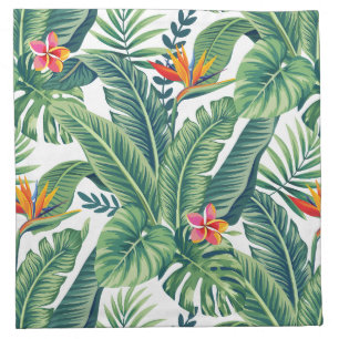 Tropical Banana Monstera Palm Leaves & Flowers Cloth Napkin