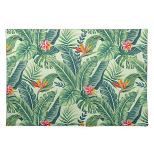 Tropical Banana Monstera Palm Leaves & Flowers Cloth Placemat