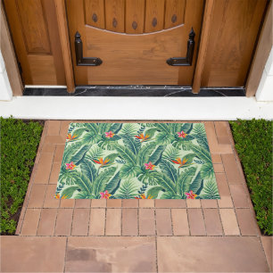 Tropical Banana Monstera Palm Leaves & Flowers Doormat