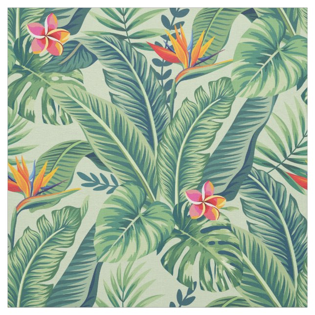 Tropical Banana Monstera Palm Leaves & Flowers Fabric (Swatch)
