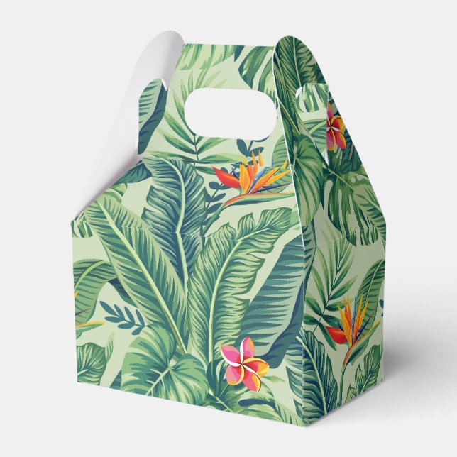 Tropical Banana Monstera Palm Leaves & Flowers Favor Boxes (Back Side)
