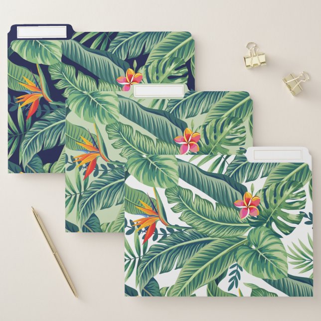 Tropical Banana Monstera Palm Leaves & Flowers File Folder (Set)