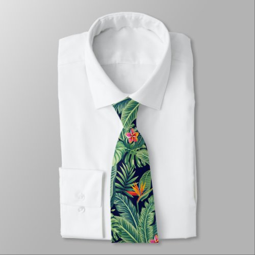 Tropical Banana Monstera Palm Leaves  Flowers Neck Tie