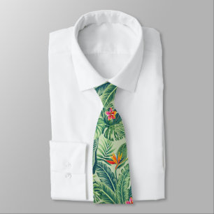 Tropical Banana Monstera Palm Leaves & Flowers Neck Tie