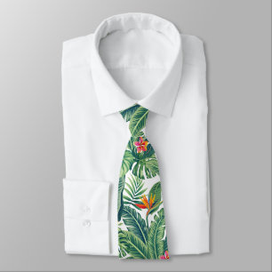 Tropical Banana Monstera Palm Leaves & Flowers Neck Tie