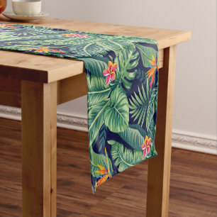Tropical Banana Monstera Palm Leaves & Flowers Short Table Runner
