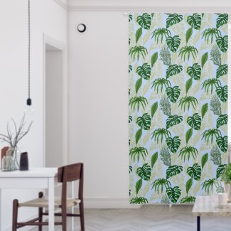 Tropical Banana, Palm & Monstera Leaves Coral Blue