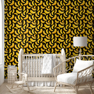 Tropical Banana Pattern on Black Wallpaper