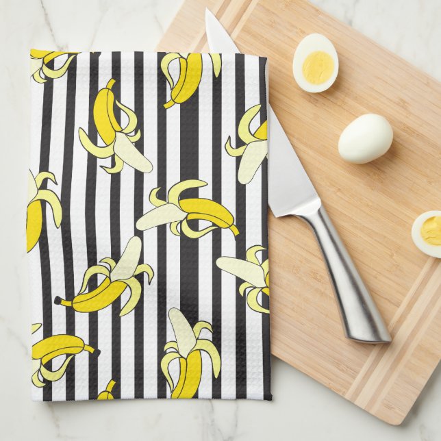 Tropical Bananas Stripes Kitchen Towel (Quarter Fold)