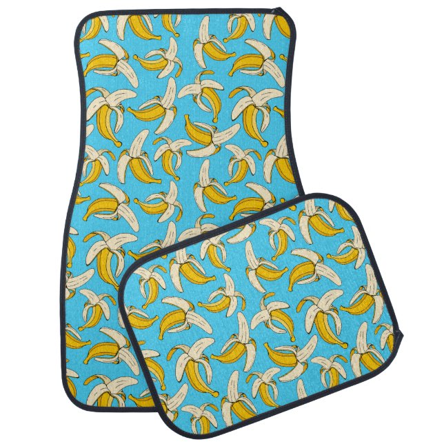 Tropical Bananas Trendy Blue and Yellow Car Floor Mat (Set)
