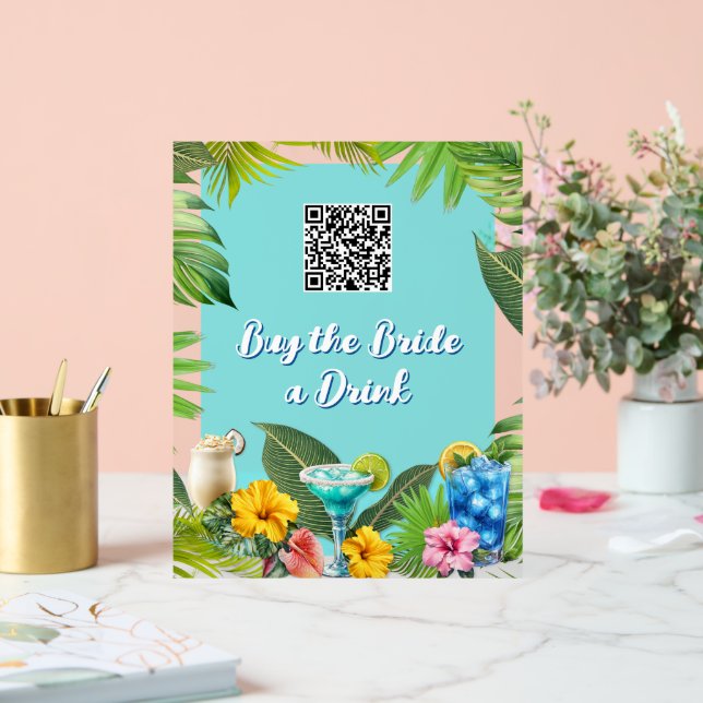 Tropical Bar Bridal Party Bachelorette QR code Acrylic Sign (Wedding)
