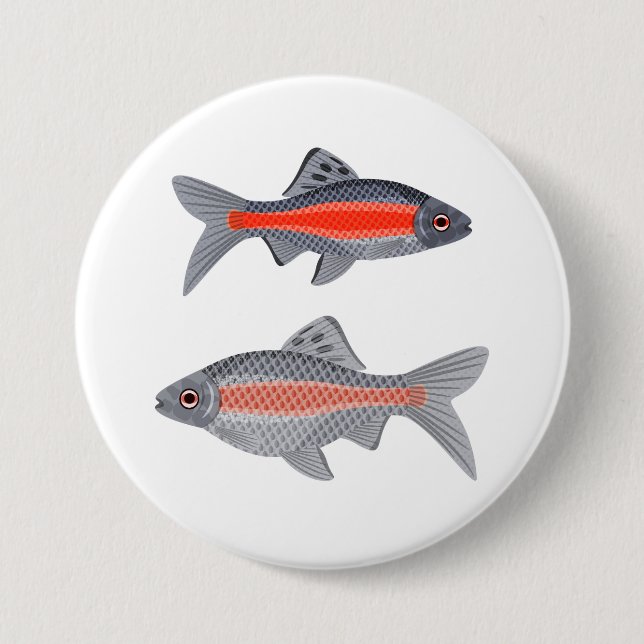 Tropical Barb Fish Red and Grey Exotic Aquatic Button (Front)