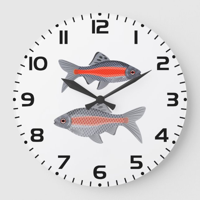 Tropical Barb Fish Red and Grey Exotic Aquatic Large Clock (Front)