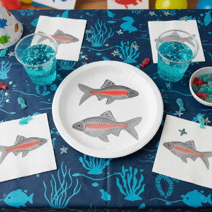 Tropical Barb Fish Red and Grey Exotic Aquatic Paper Plates