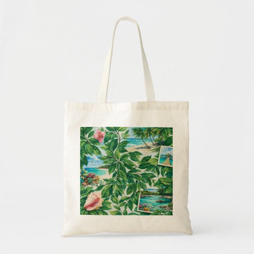 Tropical Barbuda Beach Botanical Collage Tote Bag