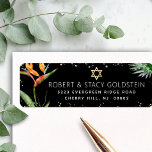 Tropical Bat Mitzvah Black Gold Watercolor Address Label<br><div class="desc">Be proud, rejoice and celebrate this milestone of your favorite Bat Mitzvah with this sophisticated, personalized return address label! Stylish, stunning, colorful, tropical watercolor birds of paradise flowers, faux gold Star of David and glitter dots and white modern sans serif type overlay a dramatic, black background. Personalize the custom text...</div>