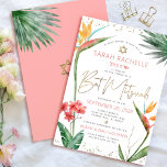 Tropical Bat Mitzvah Gold Script Floral Watercolor Invitation<br><div class="desc">Be proud, rejoice and showcase this milestone of your favorite Bat Mitzvah with this sophisticated, personalized invitation! Stylish, stunning, colorful, tropical watercolor birds of paradise flowers, faux gold handwritten script, Star of David and glitter dots, along with dark rose pink and gray modern sans serif type, overlay a white background....</div>