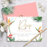Tropical Bat Mitzvah Gold Script Floral Watercolor RSVP Card<br><div class="desc">Be proud, rejoice and celebrate this milestone of your favorite Bat Mitzvah with this sophisticated, personalized RSVP insert card for your event! Stylish, stunning, colorful, tropical watercolor birds of paradise flowers, faux gold handwritten script, Star of David and glitter dots, along with dark rose pink and gray modern sans serif...</div>