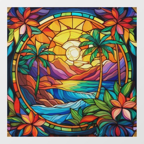 tropical bay stained glass art window cling