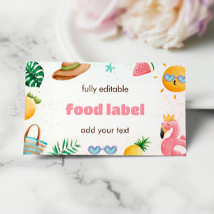 Tropical Beach 1st Birthday Party Food Label Enclosure Card