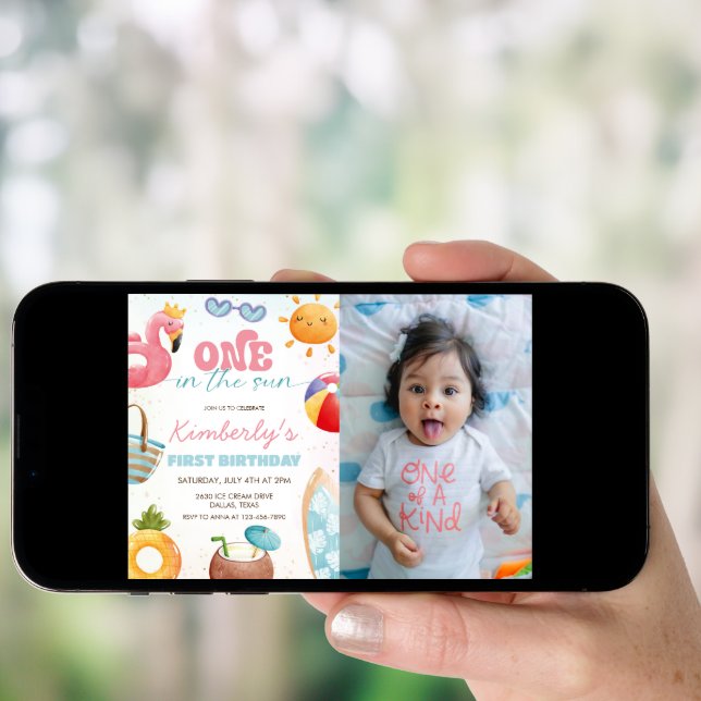 Tropical Beach 1st Birthday Party Photo Invitation (Front Digital)