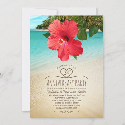 Tropical Beach 30th Wedding Anniversary Party Invitation