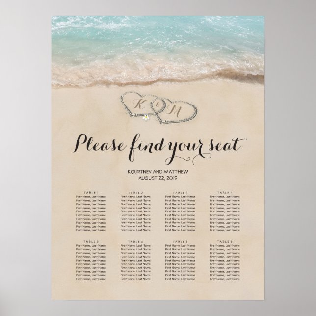 Tropical Beach 8 Table Wedding Seating Chart (Front)