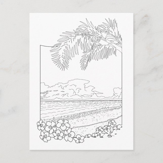 Tropical Beach Adult Coloring Postcard (Front)