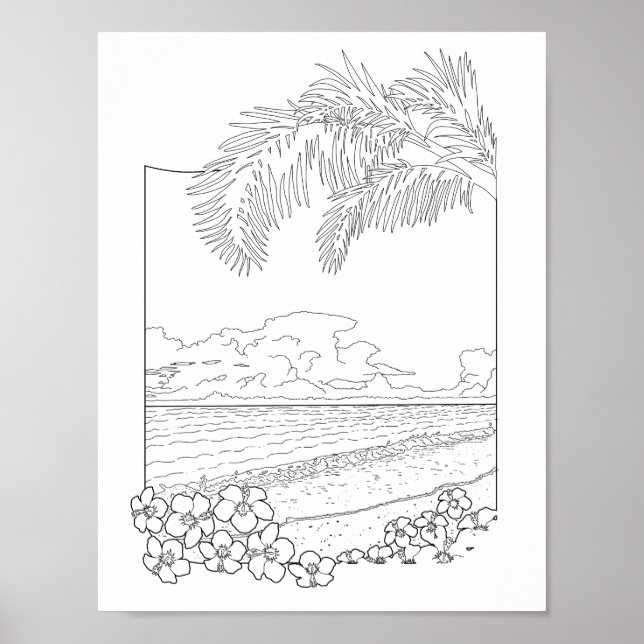 Tropical Beach Adult Coloring Poster (Front)