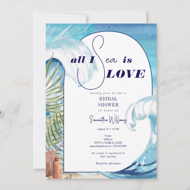 Tropical Beach All I Sea is Love Bridal Shower Invitation (Front)