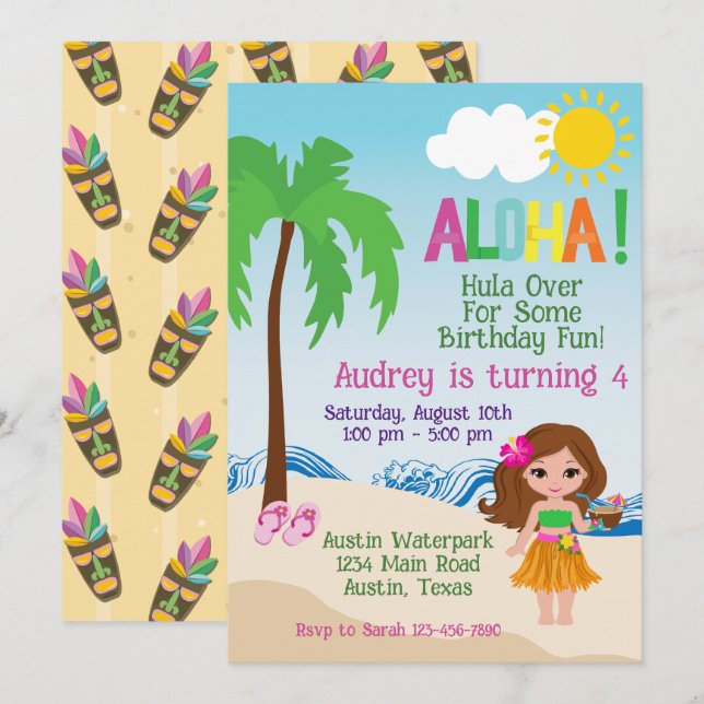 Tropical Beach Aloha Luau Birthday Invitation (Front/Back)