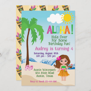 Tropical Beach Aloha Luau Birthday Invitation