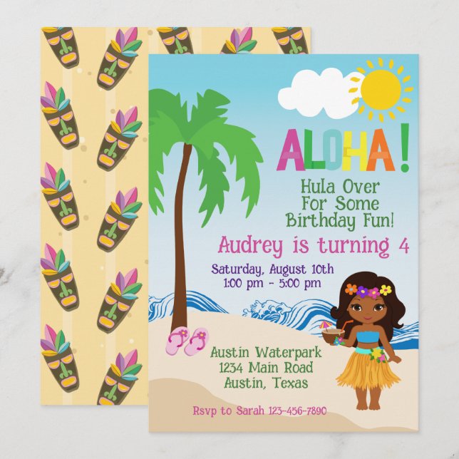 Tropical Beach Aloha Luau Birthday Invitation (Front/Back)