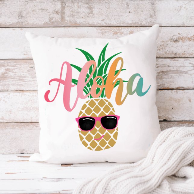 Tropical Beach Aloha Pineapple Sunglasses Throw Pillow (Creator Uploaded)