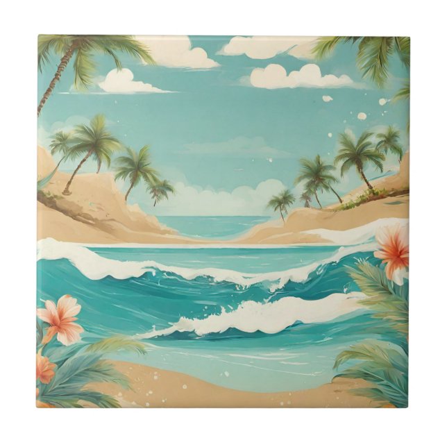 Tropical Beach and Ocean Landscape  Ceramic Tile (Front)
