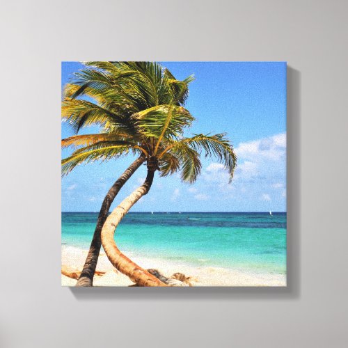 Tropical Beach And Palm Tree Canvas Print