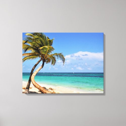 Tropical Beach And Palm Tree Canvas Print