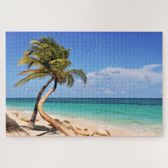 Tropical Beach And Palm Tree Jigsaw Puzzle | Zazzle.com