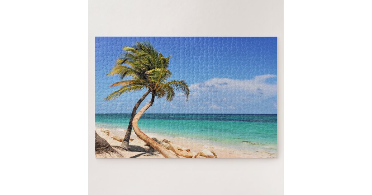 Tropical Beach And Palm Tree Jigsaw Puzzle | Zazzle.com