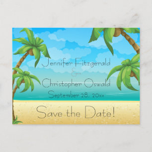 Tropical Beach and Palm Trees Save the Date Announcement Postcard