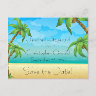 Tropical Beach and Palm Trees Save the Date Announcement Postcard