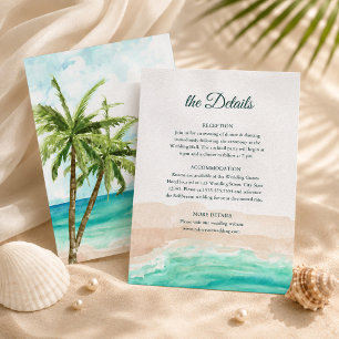 Tropical Beach and Palm Trees Wedding Details Card