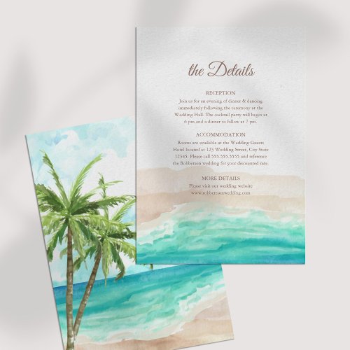 Tropical Beach and Palm Trees Wedding Details Card