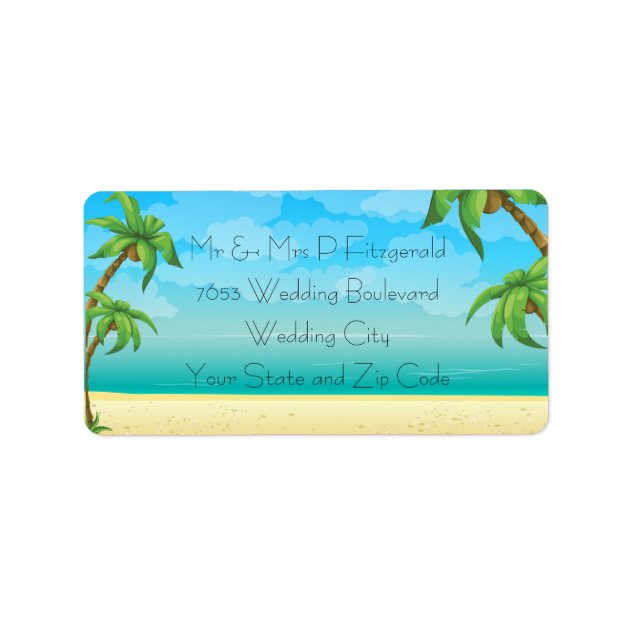 Tropical Beach And Palm Trees Wedding Label