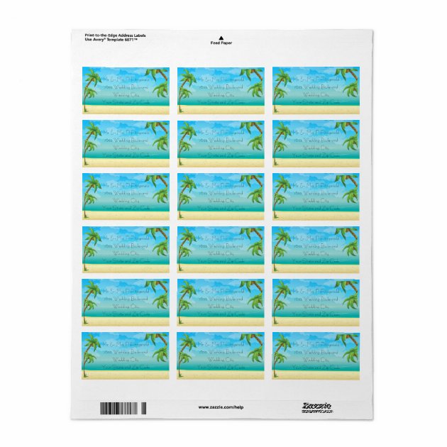 Tropical Beach And Palm Trees Wedding Label