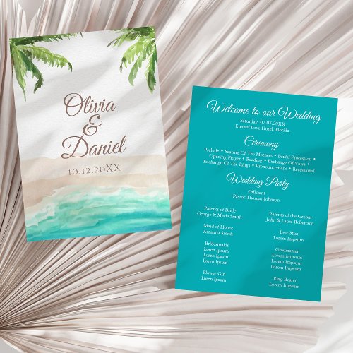 Tropical Beach and Palm Trees Wedding Program