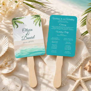 Tropical Beach and Palm Trees Wedding Program Fan