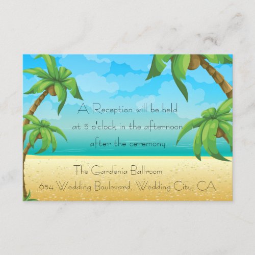Tropical Beach and Palm Trees Wedding Reception Custom Invite